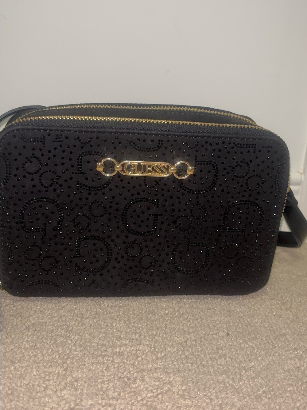 Guess Black Rhinestone Logo Crossbody Bag